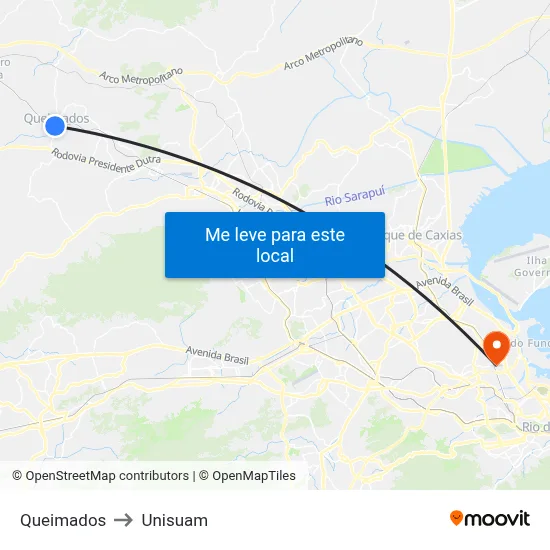 Queimados to Unisuam map
