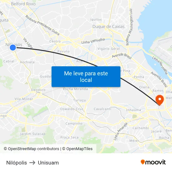 Nilópolis to Unisuam map