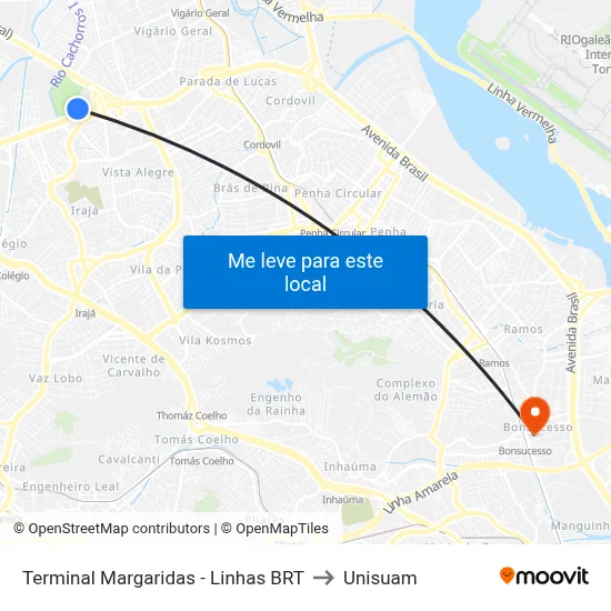 Terminal Margaridas - Linhas BRT to Unisuam map