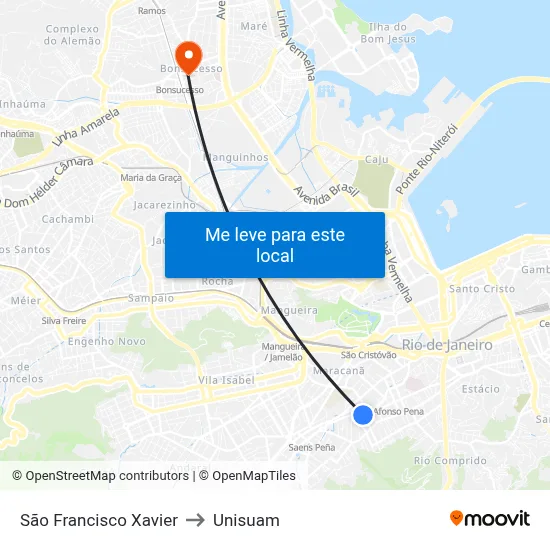 São Francisco Xavier to Unisuam map