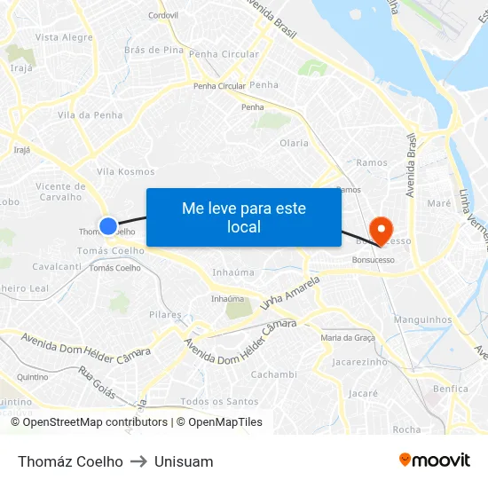 Thomáz Coelho to Unisuam map