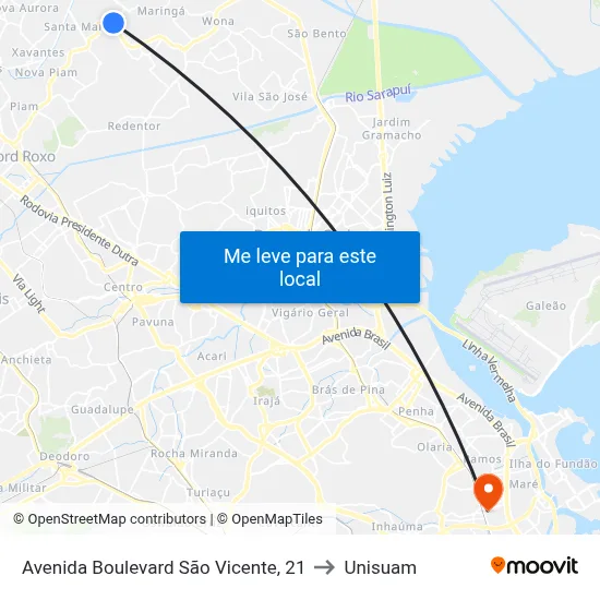 Avenida Boulevard São Vicente, 21 to Unisuam map