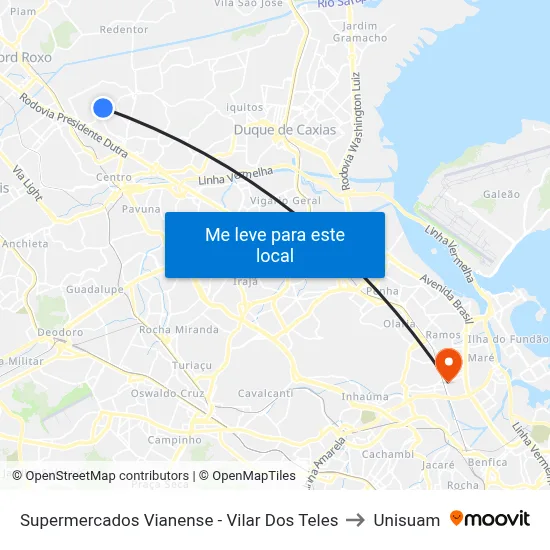 Supermercados Vianense - Vilar Dos Teles to Unisuam map