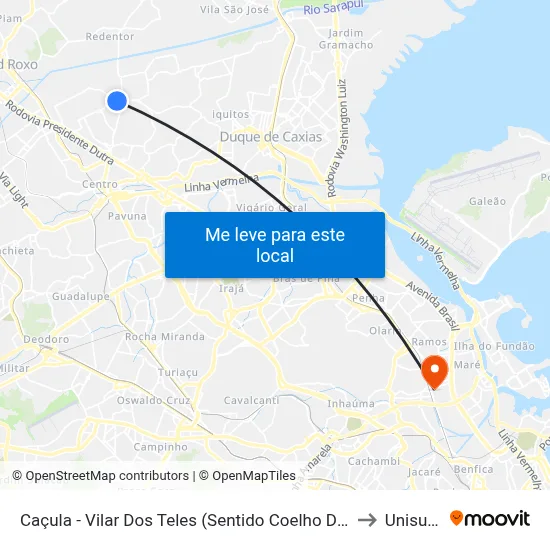 Caçula - Vilar Dos Teles (Sentido Coelho Da Rocha) to Unisuam map