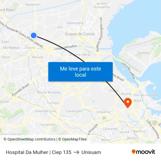 Hospital Da Mulher | Ciep 135 to Unisuam map