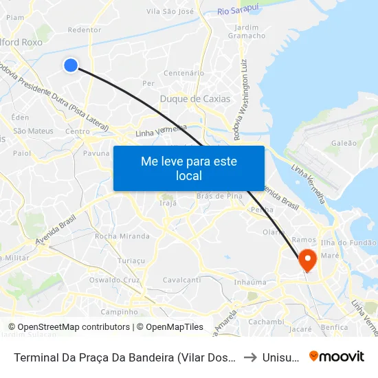 Terminal Da Praça Da Bandeira (Vilar Dos Teles) to Unisuam map