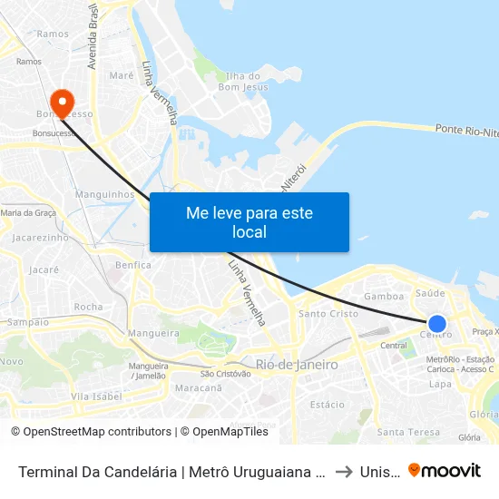 Terminal Da Candelária | Metrô Uruguaiana - Pista Central (Jurema) to Unisuam map