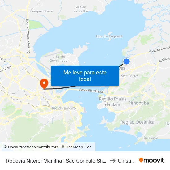 Rodovia Niterói-Manilha | São Gonçalo Shopping to Unisuam map