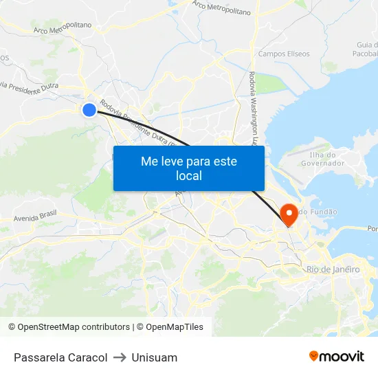 Passarela Caracol to Unisuam map