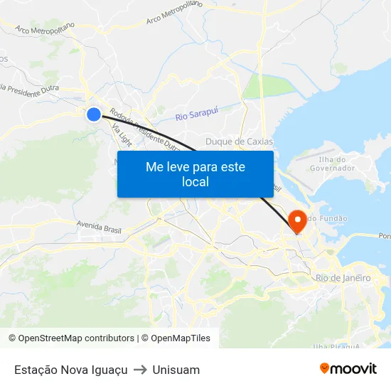 Estação Nova Iguaçu to Unisuam map