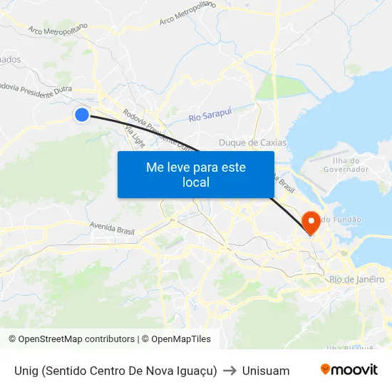 Unig (Sentido Centro De Nova Iguaçu) to Unisuam map