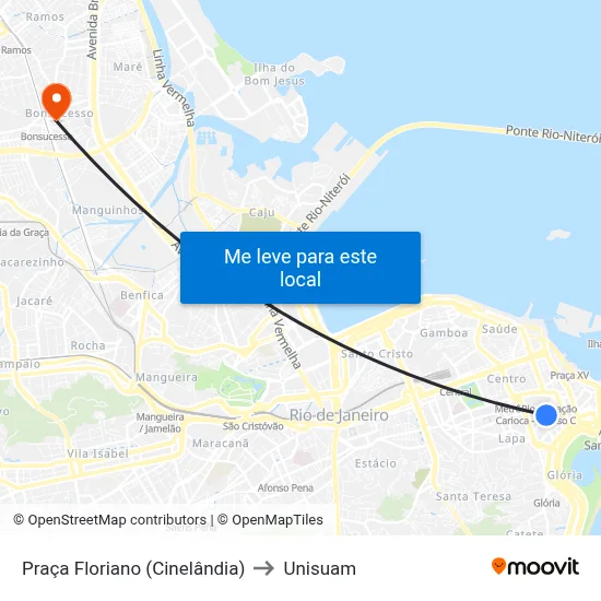 Praça Floriano (Cinelândia) to Unisuam map