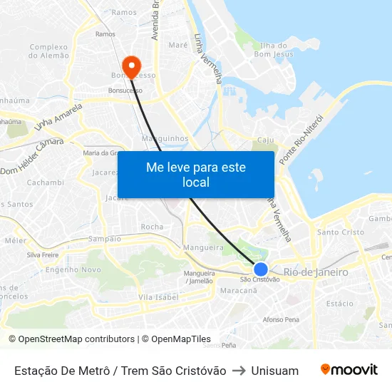 Estação De Metrô / Trem São Cristóvão to Unisuam map