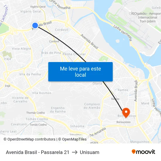 Avenida Brasil | Passarela 21 to Unisuam map
