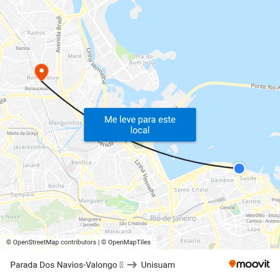 Parada Dos Navios-Valongo ⛴ to Unisuam map