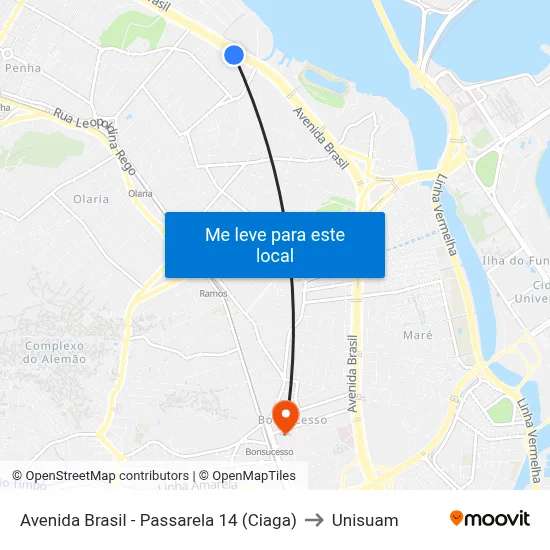 Avenida Brasil - Passarela 14 (Ciaga) to Unisuam map