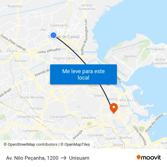 Av. Nilo Peçanha, 1200 to Unisuam map