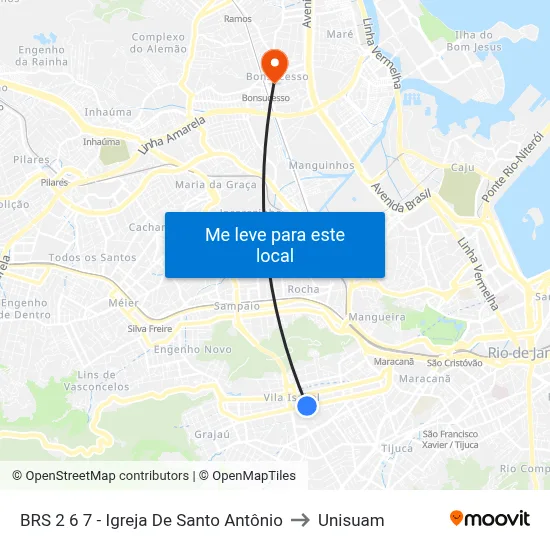 BRS 2 6 7 - Igreja De Santo Antônio to Unisuam map