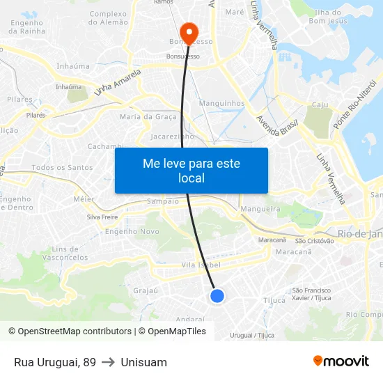Rua Uruguai, 89 to Unisuam map