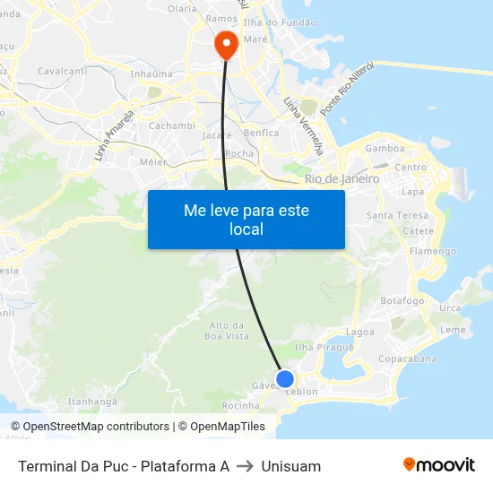 Terminal Da Puc - Plataforma A to Unisuam map