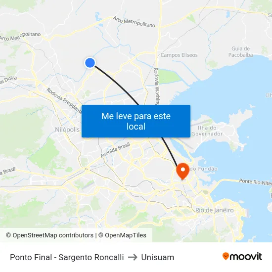 Ponto Final - Sargento Roncalli to Unisuam map