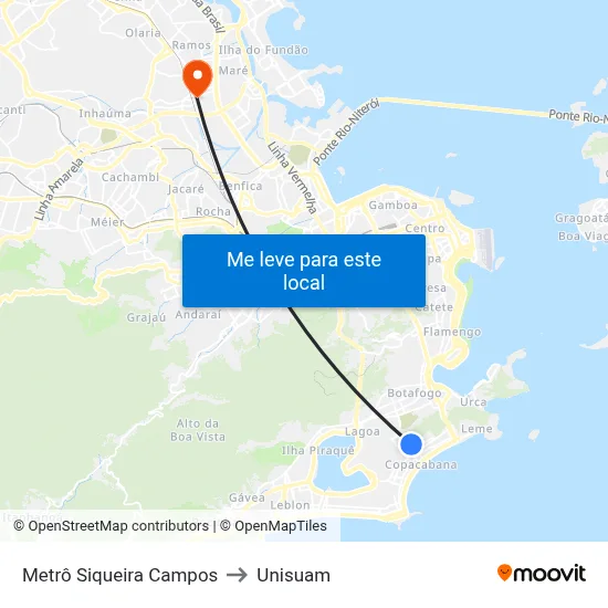 Metrô Siqueira Campos to Unisuam map