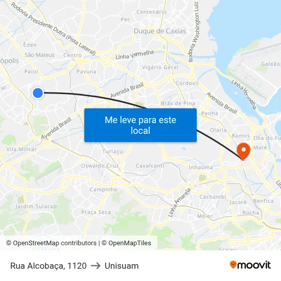 Rua Alcobaça, 1120 to Unisuam map
