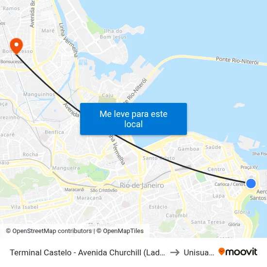 Terminal Castelo - Avenida Churchill (Lado A) to Unisuam map