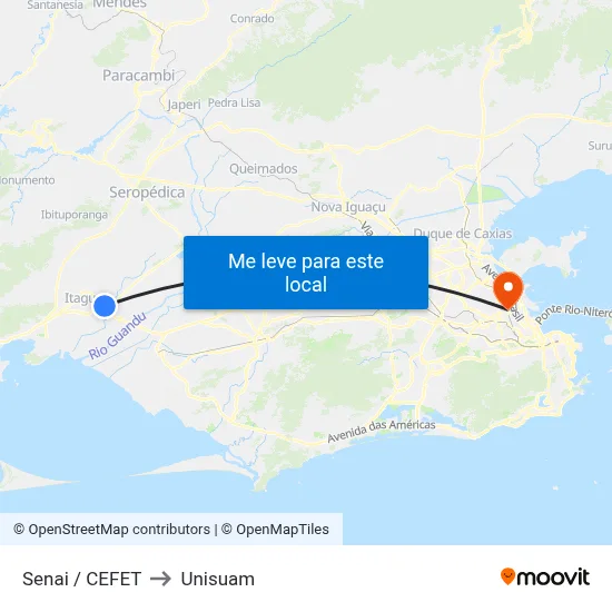Senai / CEFET to Unisuam map