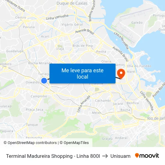 Terminal Madureira Shopping - Linha 800l to Unisuam map