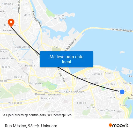Rua México, 98 to Unisuam map