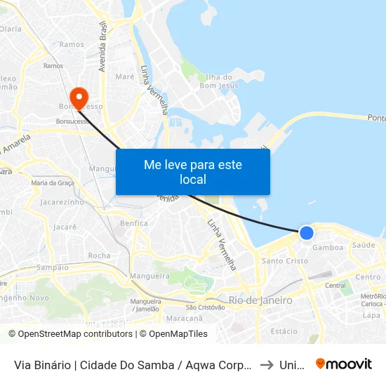Via Binário | Cidade Do Samba / Aqwa Corporate (Sentido Rodoviária) to Unisuam map