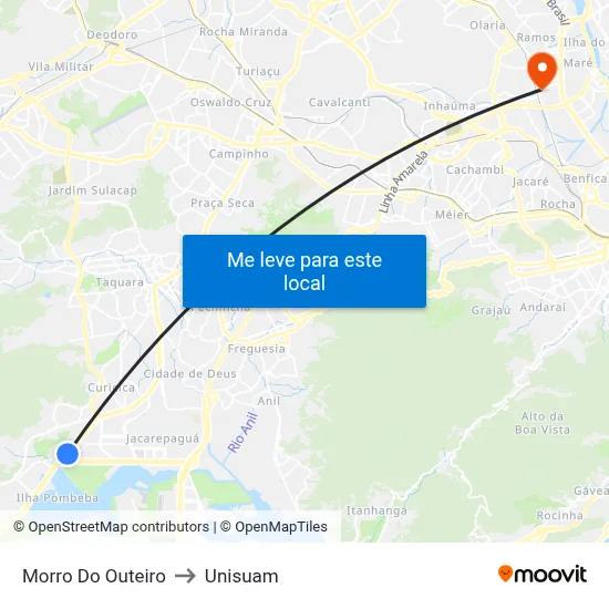 Morro Do Outeiro to Unisuam map