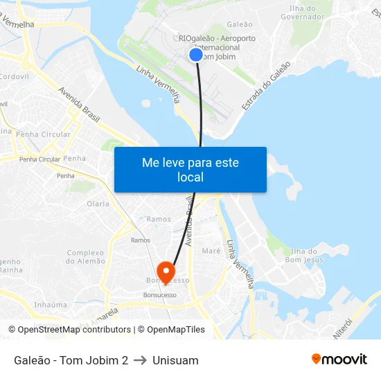 Galeão - Tom Jobim 2 to Unisuam map