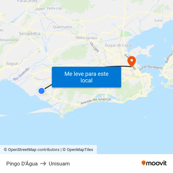 Pingo D'Água to Unisuam map