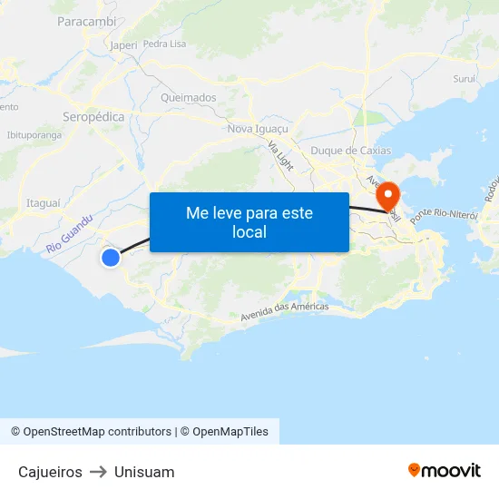 Cajueiros to Unisuam map