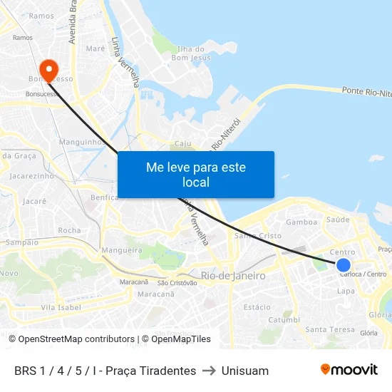BRS 1 / 4 / 5 / I - Praça Tiradentes to Unisuam map