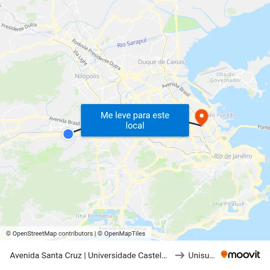 Avenida Santa Cruz | Universidade Castelo Branco to Unisuam map