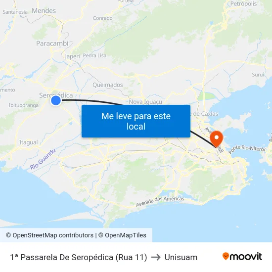 1ª Passarela De Seropédica (Rua 11) to Unisuam map