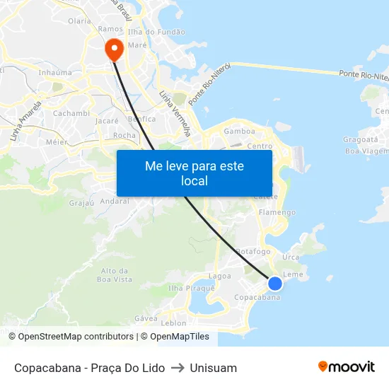 Copacabana - Praça Do Lido to Unisuam map