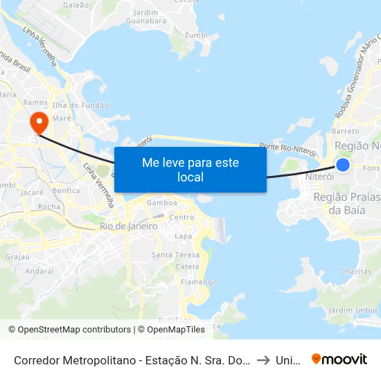 Corredor Metropolitano - Estação N. Sra. Dos Mercês (Sentido Ponte) to Unisuam map