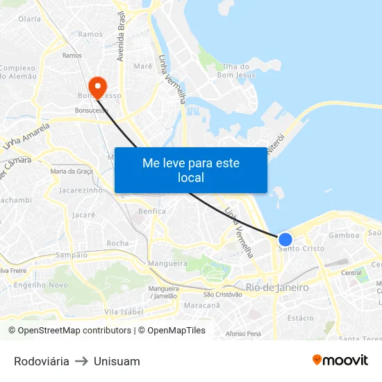 Rodoviária to Unisuam map