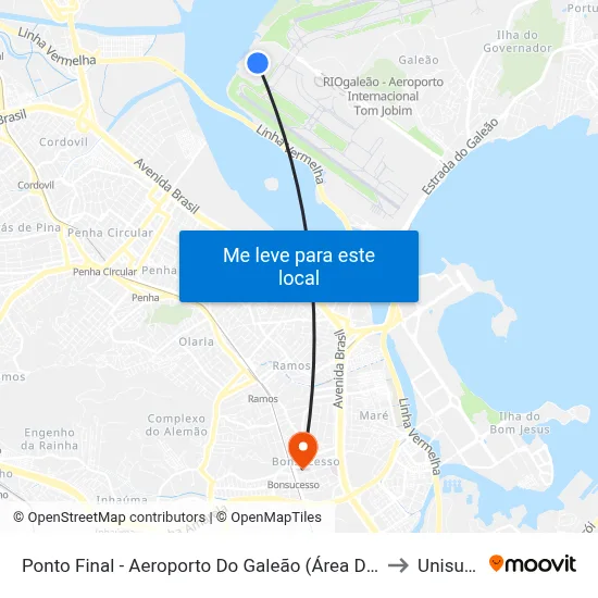 Ponto Final - Aeroporto Do Galeão (Área De Apoio) to Unisuam map