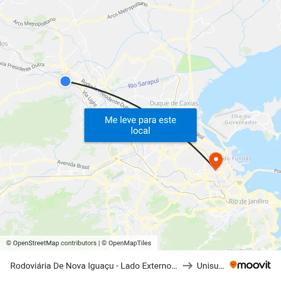 Rodoviária De Nova Iguaçu - Lado Externo 1 (Evanil) to Unisuam map