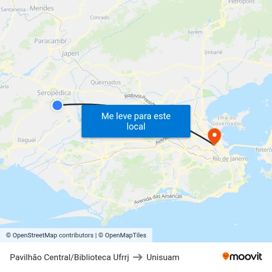 Pavilhão Central/Biblioteca Ufrrj to Unisuam map