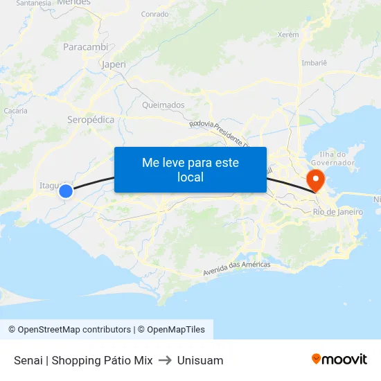 Senai | Shopping Pátio Mix to Unisuam map