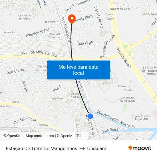 Estação De Trem De Manguinhos to Unisuam map