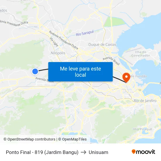 Ponto Final - 819 (Jardim Bangu) to Unisuam map
