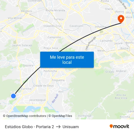 Estúdios Globo - Portaria 2 to Unisuam map