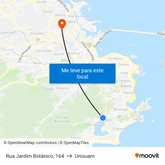 Rua Jardim Botânico, 164 to Unisuam map